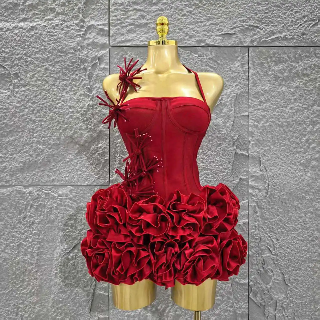 Floral Strapless Bandage Mini Party Dress