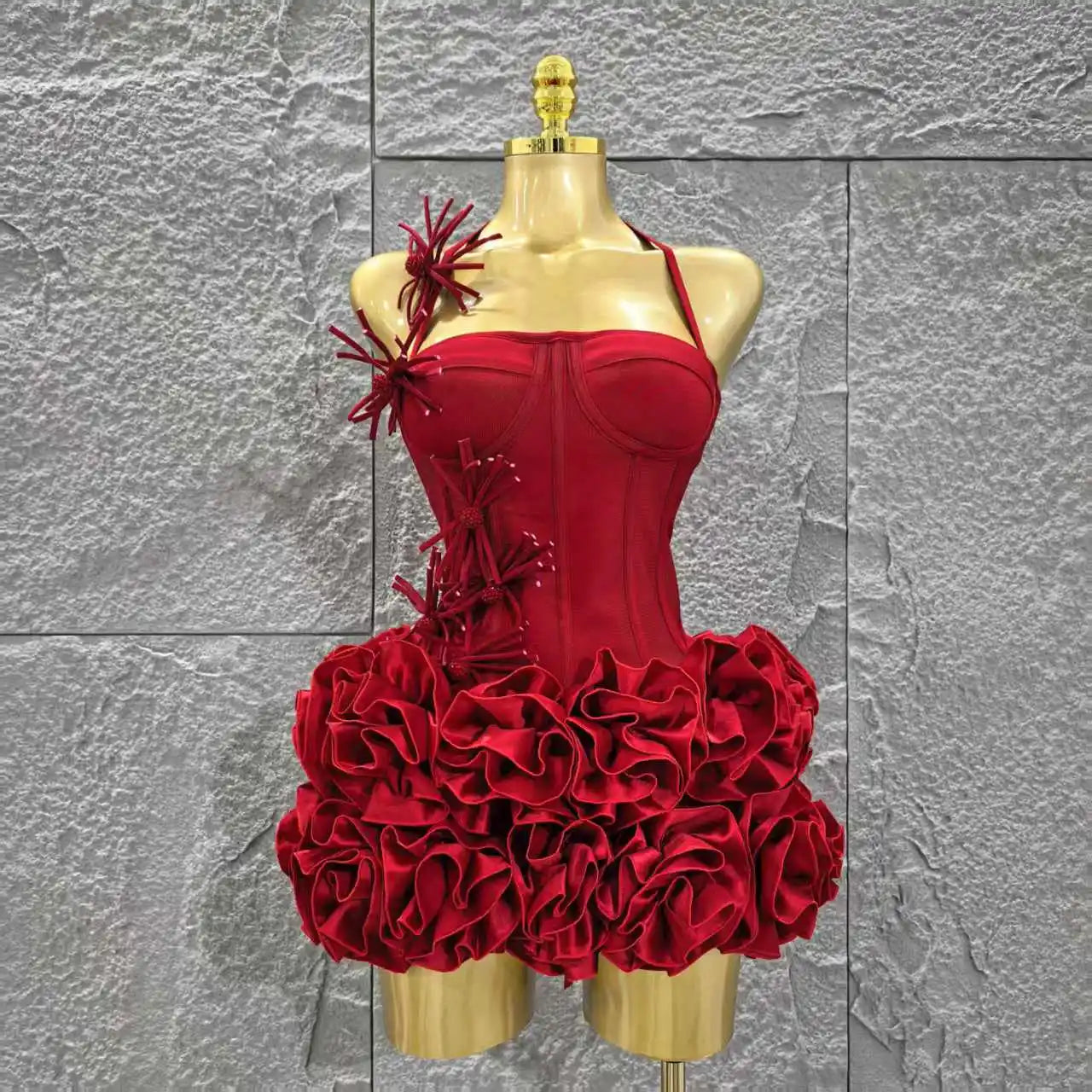 Floral Strapless Bandage Mini Party Dress